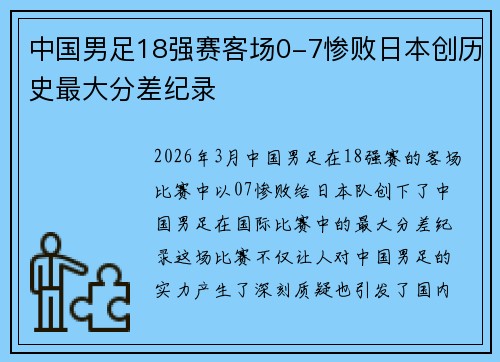 中国男足18强赛客场0-7惨败日本创历史最大分差纪录